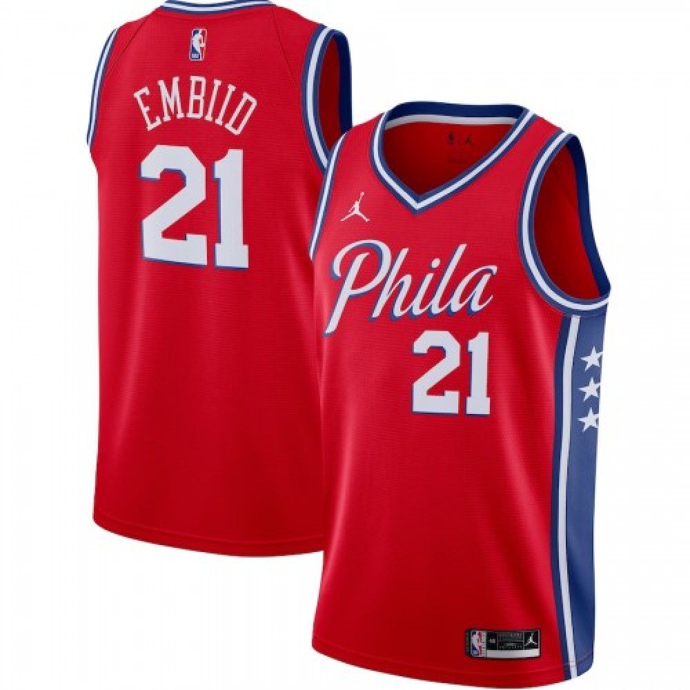 Men's Philadelphia 76ers Joel Embiid #21 Jordan Red 2021 Swingman Jersey - Statement Edition-Pro Kit Vault | Brand New 26/27 Sports Jerseys